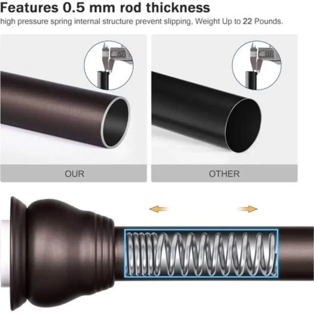 Spring Tension Curtain Rod 27-43 Inch, Never Rust and Non-Slip Shower Curtain Ro